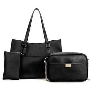 Women's Black Fashion Faux Leather Handbag 3 in 1 Set NWT